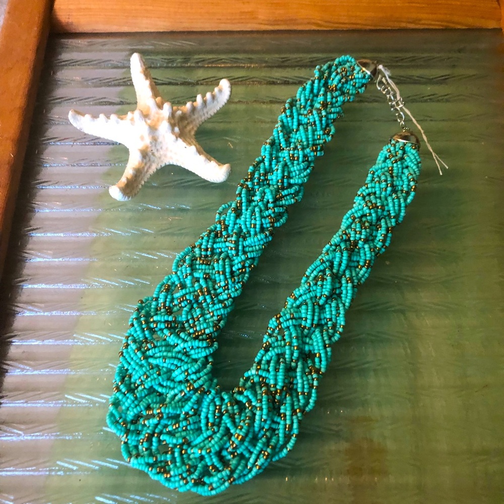 Turquoise Beaded Twist Necklace - Unbranded